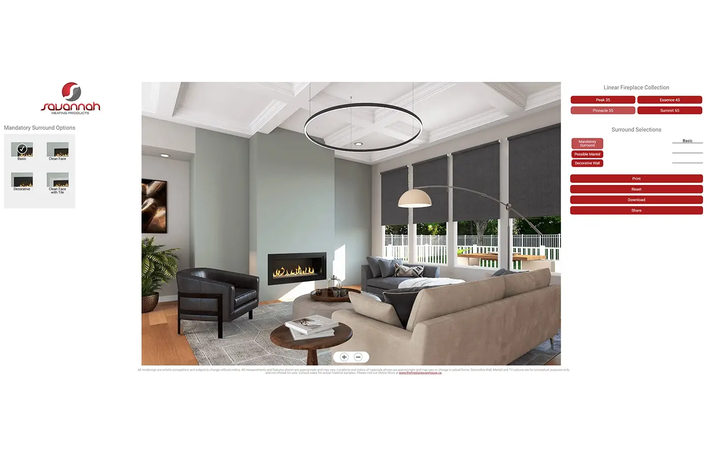 Savannah Virtual Design Studio showing a fireplace in a completed room.