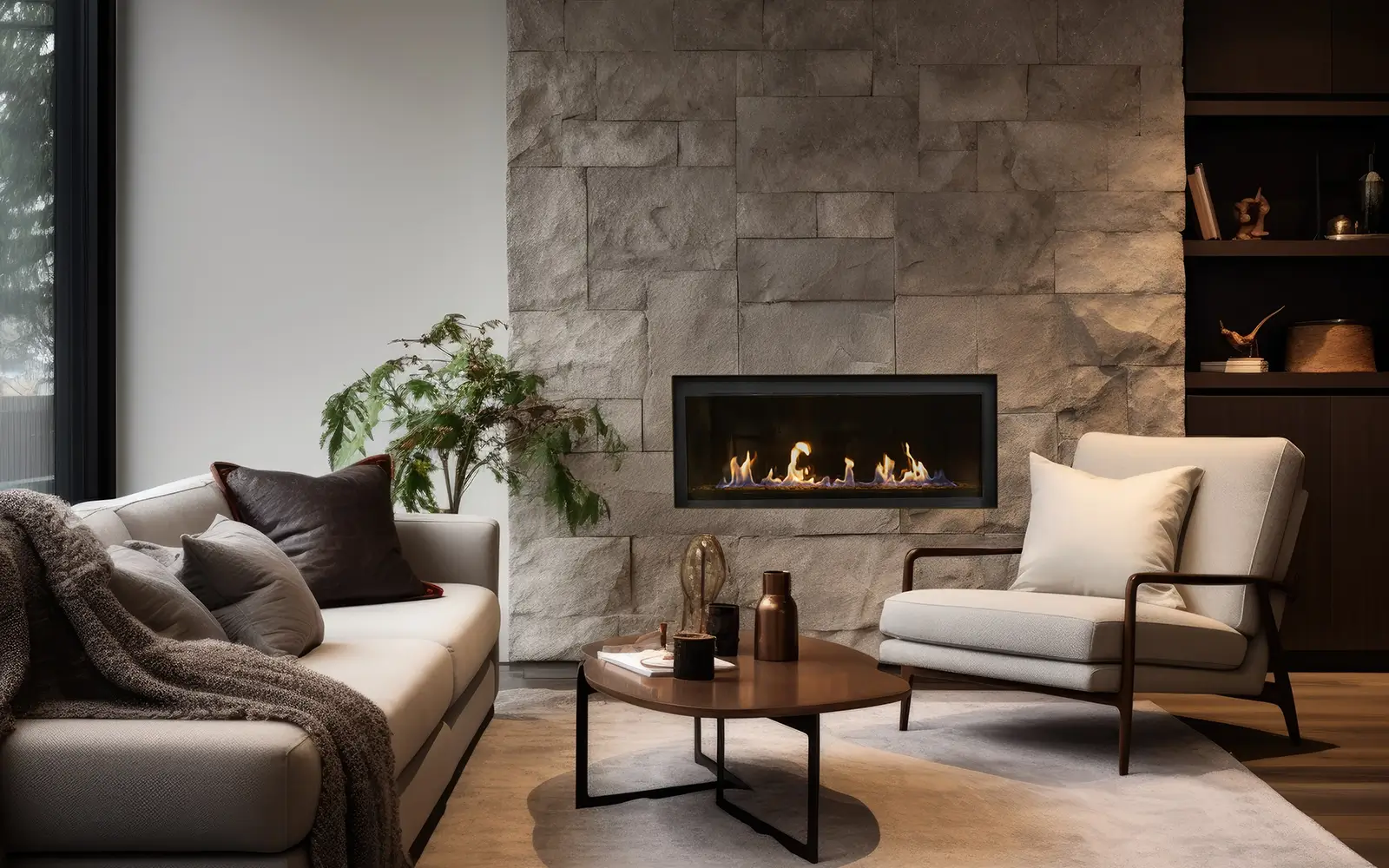 Savannah linear gas fireplace in a contemporary room.