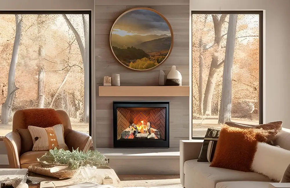 Savannah traditional gas fireplace in a finished living room.
