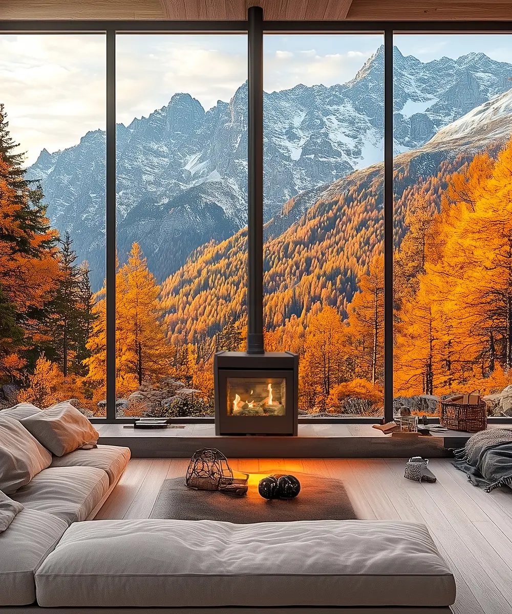 Savannah freestanding gas fireplace in a comfortable living space.